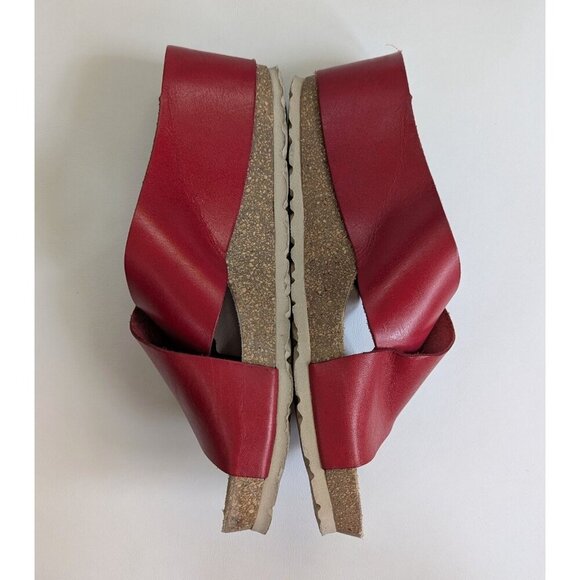Yokono Mora Wedge Red Leather Cork Sandal Women's Size 9 - Picture 3 of 6